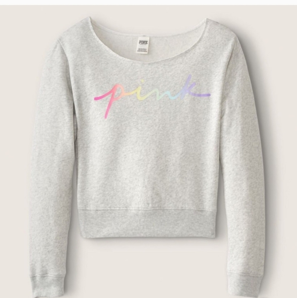 New Pink Victoria's Secret Cropped Fleece Off the Shoulder Sweatshirt gray XL
